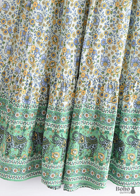 Boho Skirts in Esme Flower in Green For Women